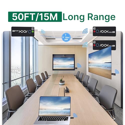 Image of Wireless HDMI Transmitter and 2 Receivers 4K, Ask Nano HDMI Wireless Splitter Presentation Kit for Classroom, Church, and Meeting Room, 50FT Range, Ultra 4K Output, Low Latency, Cast Screen to 2 TVs