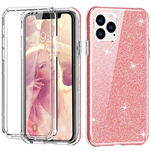 Coque iPhone 11 Pro antichoc intégrale avec protège-écran TPU rose pailleté