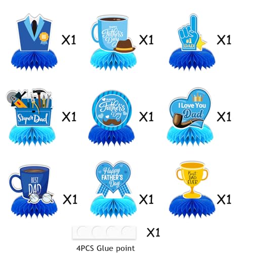 Image of Happy Father's Day Table Decorations Honeycomb Centerpieces, 3D Double Side Father's Table Decor Party Supplies for Dad(9 Pieces）