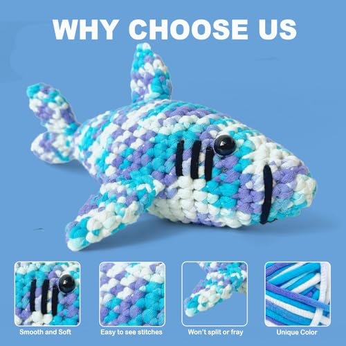 Image of 3 * 50g /1.76oz Yarn for Crocheting and Knitting, 3 * 60yds Beginner Yarn with Easy-to-See Stitches; Worsted-Weight Medium #4;Amigurumi-Friendly Crochet Kit(Blue Sky)
