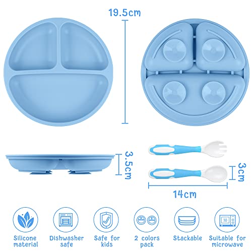 Vicloon Baby Suction Plate, 2Pcs Silicone Baby Suction Plates, Non Slip Silicone Toddler Weaning Plate - Image 2
