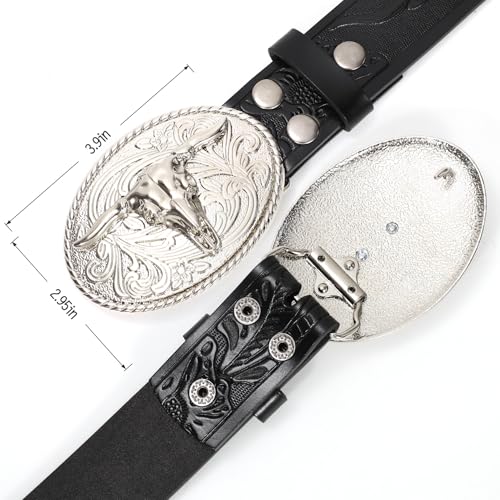 XZQTIVE Western Leather Belt for Men Women Cowgirl Cowboy Belt Country Belt Silver Buckle Tooled Leather Belt for Jeans4