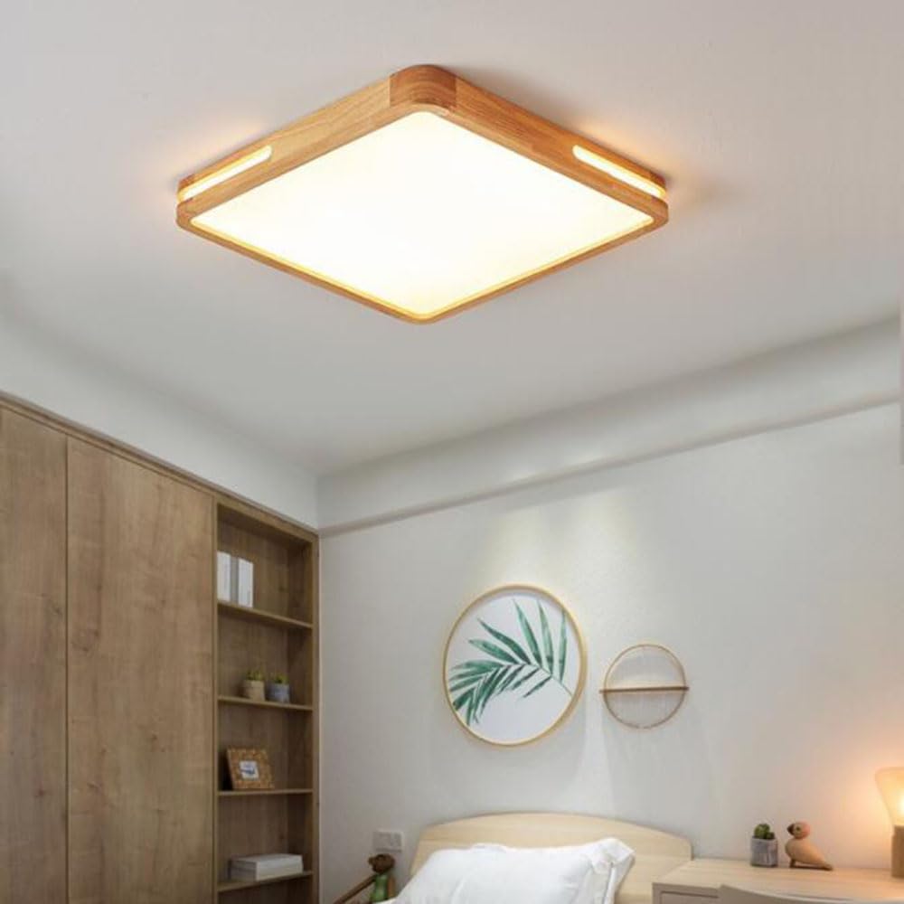 Drewniane Lampy Sufitowe LED Prosta Okrągła Lampa Do Sypialni Trójkolorowa, Energooszczędna Płaska Lampa Kreatywna Kwadratowa Oprawa Oświetleniowa Przemysłowa Do Sypialni, Salonu, Kuchni KNBVFHG