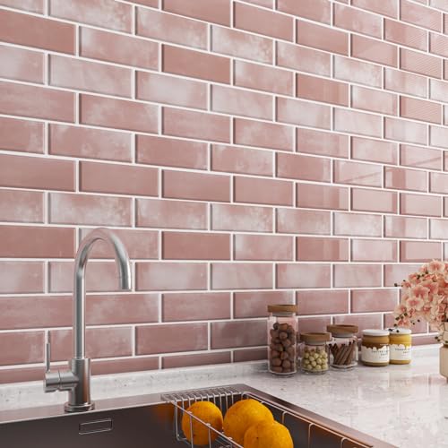 LaCheery Pink Peel and Stick Backsplash Subway Tile Backsplash 36 Sheets 12