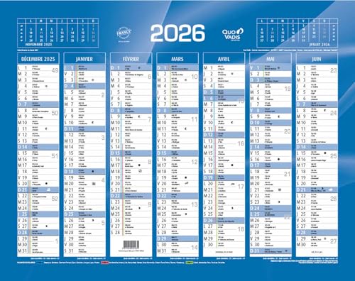 Quo Vadis - Calendrier De Banque Bleu 43x34 cm Année 2026 - 43 x 34 cm carton rigide