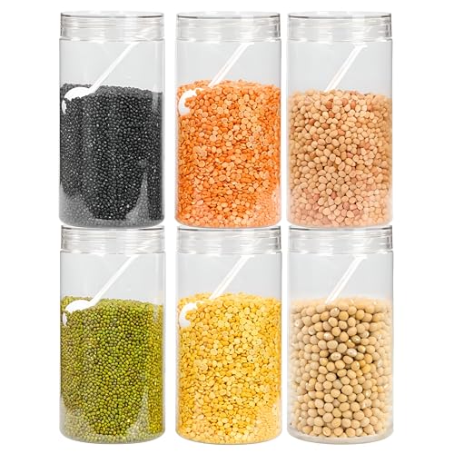 Image of Homeor Plastic Storage Jar & Containers With Spoon, Airtight & BPA Free Containers for Kitchen Storage, Grocery Kitchen Container, Multipurpose Jar, Fridge Storage Container, 2000 ML Set 6 Transparent