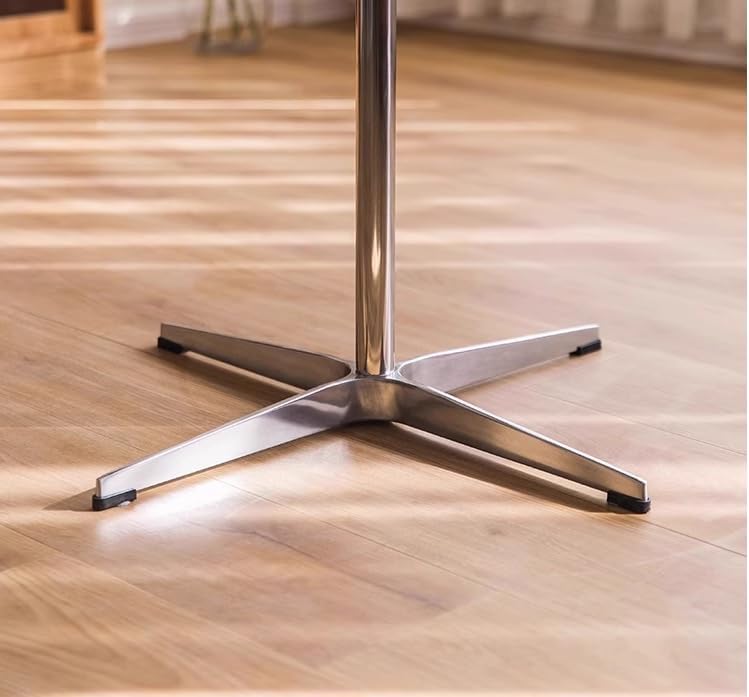 Miniatura 6 de Mesa de comedor redonda moderna de madera maciza con base de metal cruzada, mesa pequeña de madera marrón para oficina, mesa de centro pequeña para