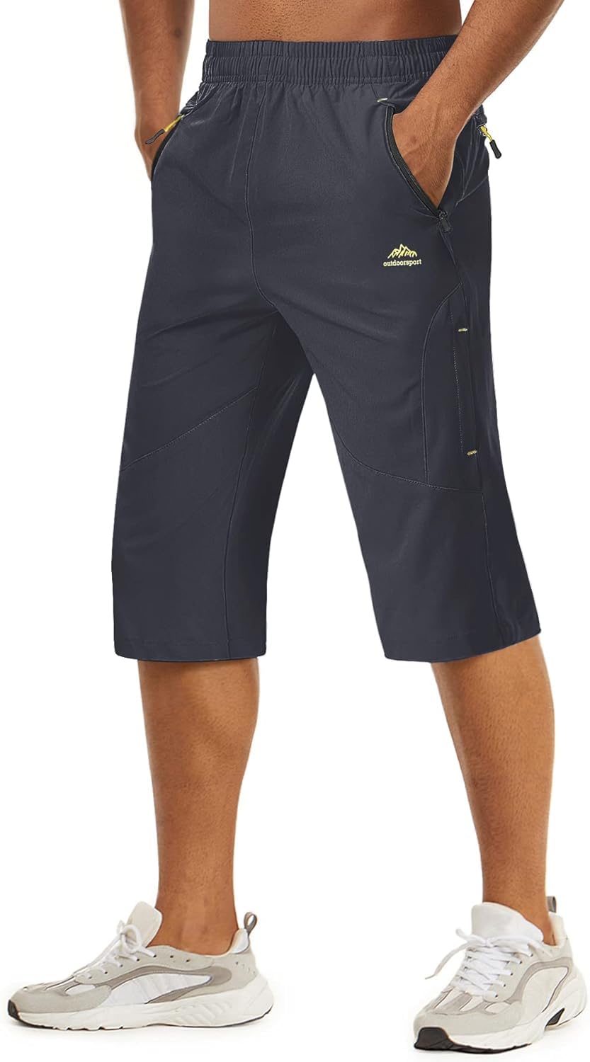 Sponsored Ad – Men's 3/4 Length Shorts Quick Dry Summer Outdoor Hiking Capri Shorts Elastic Waist with Zip Pockets