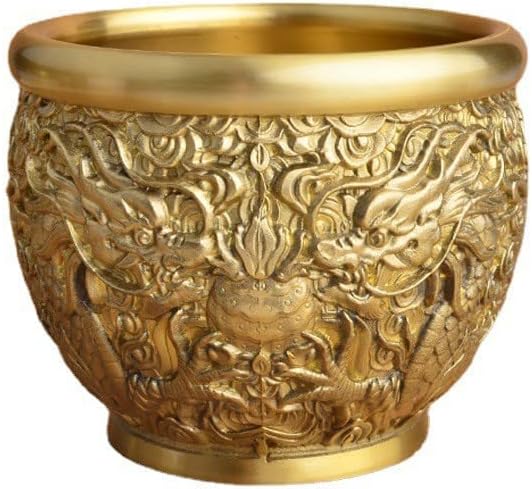 xiexuelian Pure Brass Dragon Cylinder Pixiu Cylinder Cornucopia Lucky Cylinder Office Living Room Desktop Ashtray Creative Ornament纯黄铜龙纹缸貔貅缸聚宝盆招财缸办公室客厅桌面烟灰缸创意摆件 1Pcs(铜摆件龙纹缸大缸)