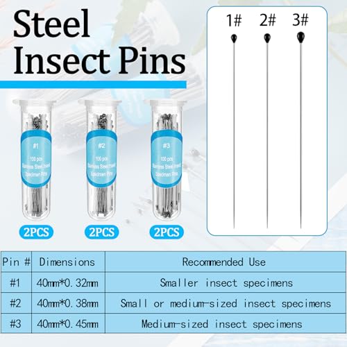 Image of WILLBOND 600 Pieces Stainless Steel Insect Pins Kit Specimen,3 Sizes | Entomology Pins for Butterfly Collections Insect Display Variety Pack for School Specimen Preparation Pin Collector