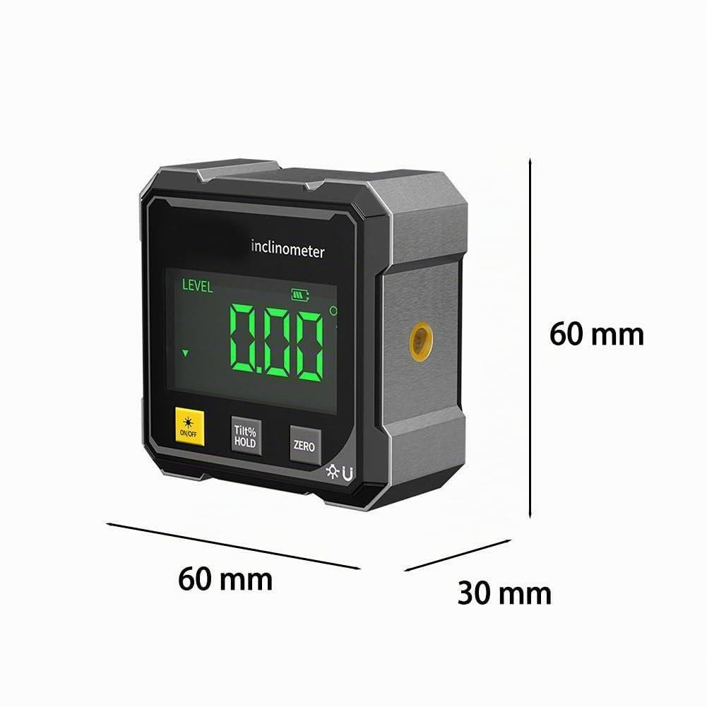 Medidor de ángulo digital magnético de 4 lados, herramienta transportadora de buscador de ángulos digital, herramienta de medición de alta precisión de 4 x 90° con pantalla grande, inclinómetro de