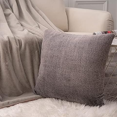 Mellowdy Faux Rabbit Fur Decorative Throw Pillow Covers (18x18, Misty Black) - Plush Cushion Case for Couch Sofa Living Room Bedroom (1 Count) Cover