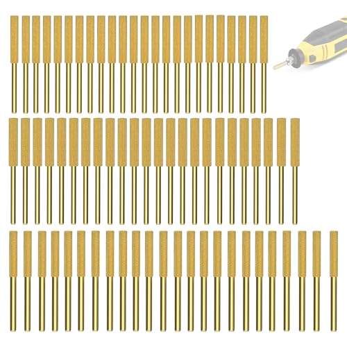 WIRSHO 72 pcs Diamond Chainsaw Sharpener 5/32'' 3/16'' 7/32'' (4.0mm | 4.8mm | 5.5 mm)| Golden Titanium Plated | 3mm Shaft | Chainsaw Sharpening Kit for Electric Chain Saw Jewelry Stone Wood