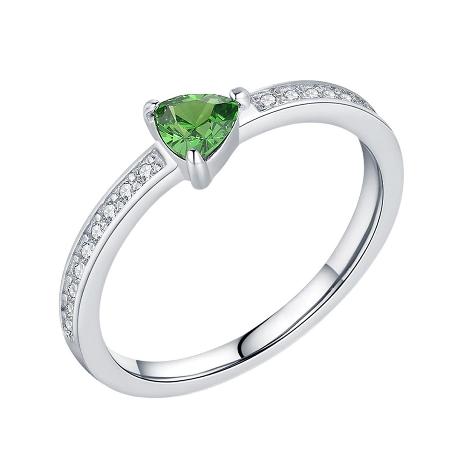 Anillos Boda Mujer Oro Blanco 9K/14K/18K, 4x4mm Triángulo con Peridoto Creado, Anillos Eternidad Plata Mujer