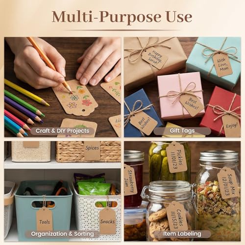 Image of SallyFashion 200pcs Kraft Paper Gift Tags with Free 200 Root Natural Jute Twine(Water Ripple)