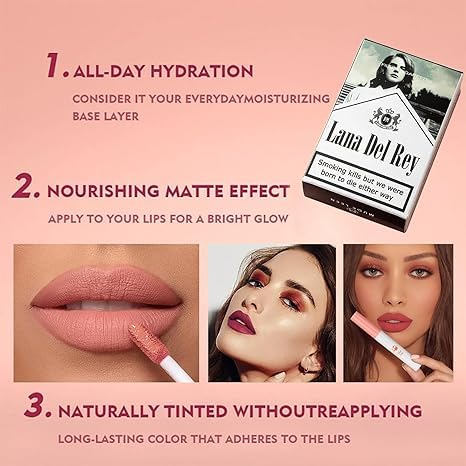 Lana Del Rey Lipstick,4 Colors Little Tube Lipstick Set,Matte Lipstick,Long Lasting Moisturizing Waterproof Lip Gloss Lip Tint Stain,Velvet Lipsticks (4 Colors) - Image 6