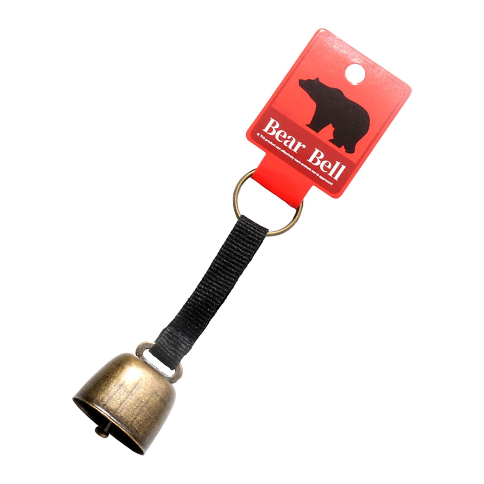 Yiju Hanging Dog Bell with Keyring for Camping and Travel, Metal Cow Bell, Black Strap Bronze