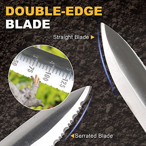 Topline Hori Hori Garden Knife, Double-Edge Stainless Steel Blade, Garden Knife With Leather Sheath For Digging, Weeding, Planting, Hori Hori Knife With Sharpener, Sharpening Stone Included #TOP1