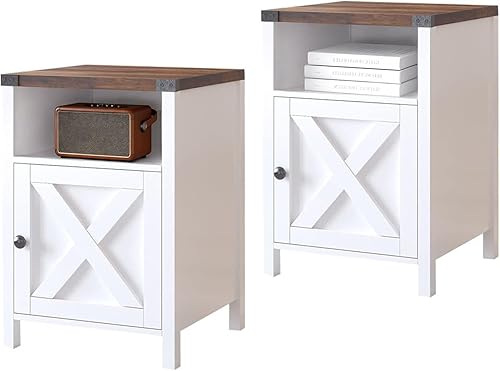 Miniatura 12 de Mesa Auxiliar de Granja, Mesa Lateral, Mesita de Noche, Mesa Auxiliar con Puerta de Granero y Estante, Mesita de Noche Moderna y Rústica para