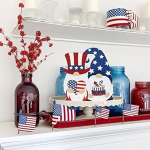 4th of July Decorations for Home, DECSPAS Patriotic Red White and Blue Summer Decor, Fourth of July Independence Day Double Sided Wooden Tiered Tray Summer Decorations for Tabletop, Mantel, Shelf 4th of July Decorations for Home DECSPAS Patriotic Red White and Blue Summer Decor Fourth of July Independence Day Double Sided Wooden Tiered Tray Summer Decorations for Tabletop Mantel Shelf