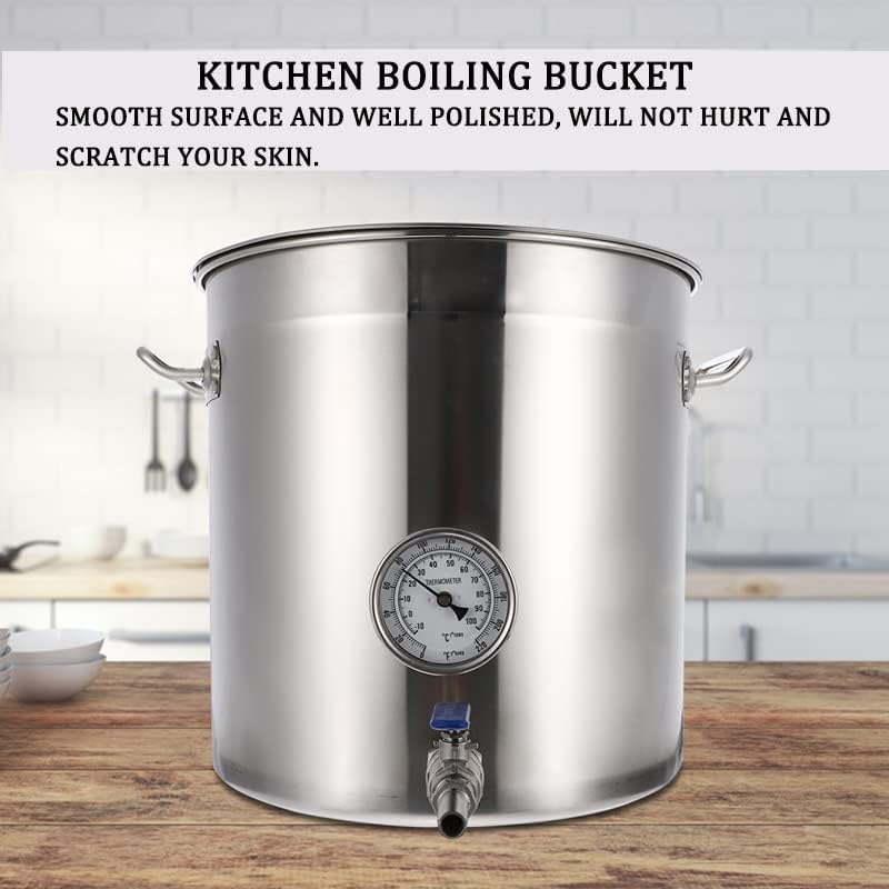AIZYR Stainless Steel Brew Pots & Boil Bucket Home Brew Kettle with Thermometer and Ball Valve Spigot Brewery Mash Tun for Brewing and Cooking,15.7inch/45L