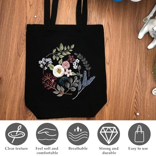 Sticken Set mit Leinentasche Stickset Canvas Tote Bag Anfänger Erwachsene Stickerei Blumenmuster Mit Werkzeug und Anleitung Kreuzstich Kit Stickpackung für Anfänger Erwachsene und Stickereiliebhaber