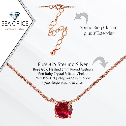 Sea Of Ice Round Austrian Crystals Solitaire Choker Necklace – 6Mm Round Austrian Crystals Solitaire For Women And Men – 13" Plus 3" Extender – 925 Sterling Silver Jewelry Chain (Red Ruby Crystal, Sterling Silver) #TOP1