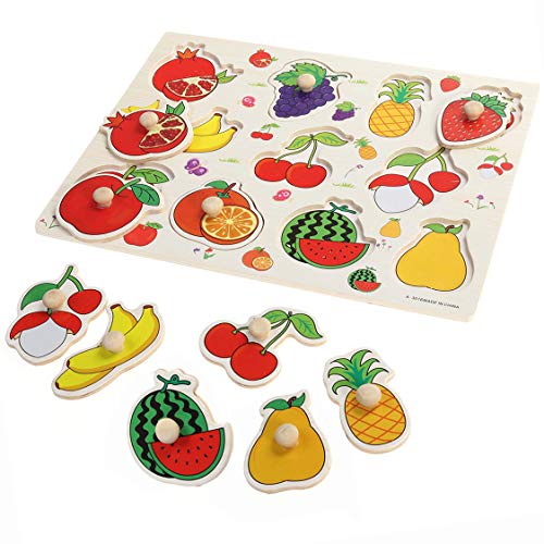 LHKJ Wooden Puzzle Deluxe Classic Hook Puzzle Fruit Toy Educational Game for Baby Toddlers