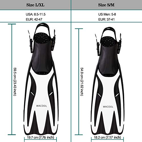 image for WACOOL Long Blade Adjustable Open Heel Fins Flippers for Scub
