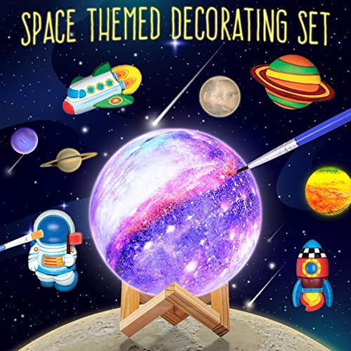 LAOESE Paint Your Own Moon Lamp Kit, DIY 3D Moon Night Light with Wooden Stand, Creativity Arts & Crafts Kit Art Supplies for Kids, Teen Girls Kids Birthday Gift Ages 3 4 5 6 7 8 9 10 11 12+