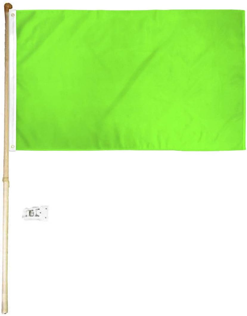 3x5 3'x5' Neon Green Plain Solid Color Polyester Flag With 5' (Foot) Flag Pole Kit With Wall Mount Bracket & Screws (Imported)