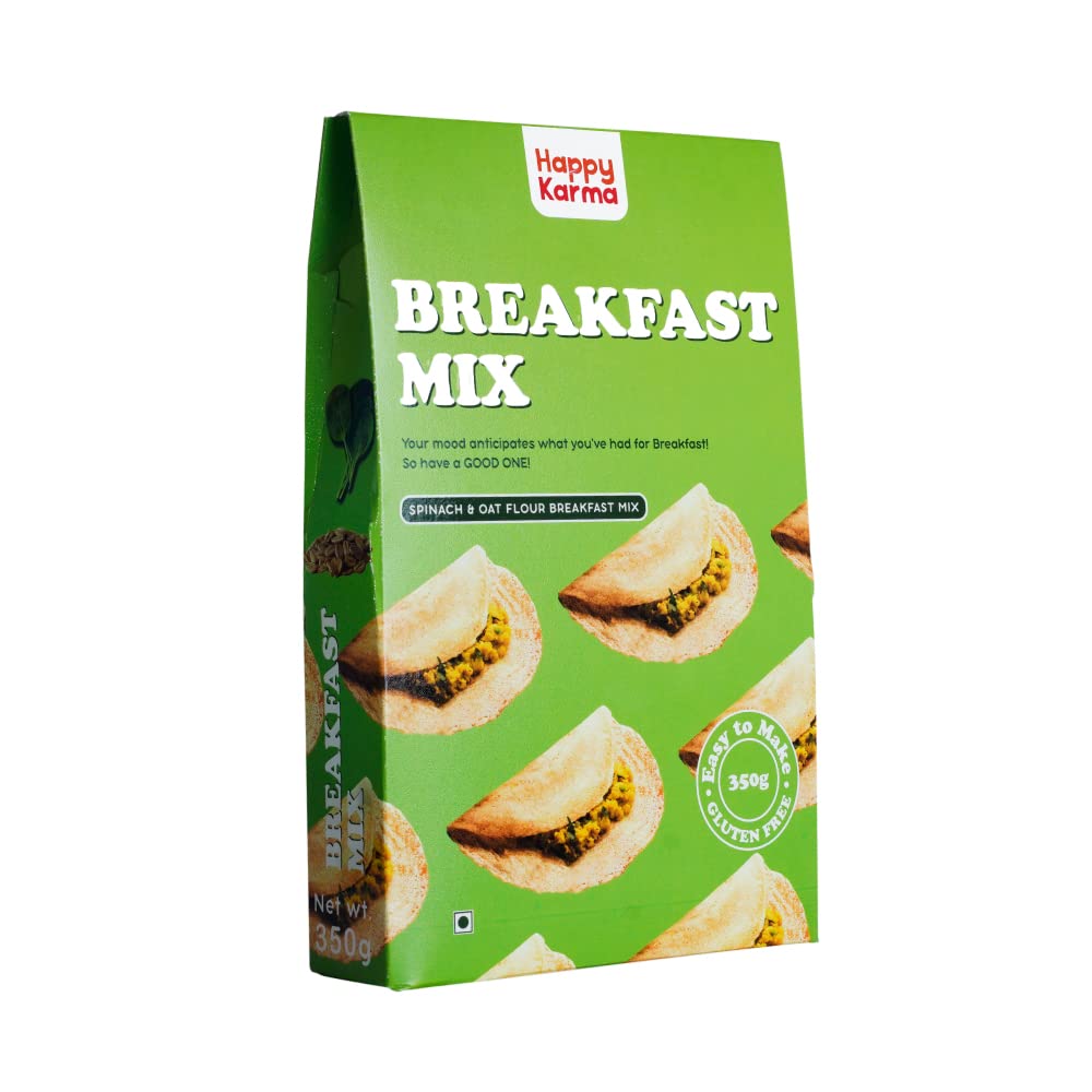 Happy Karma Instant Breakfast Mix 350g | Oat flour and Spinach Dosa | No Maida | Gluten Free | Instant Chilla Dosa Premix | Easy to make | Healthy Breakfast | For Kids and Adults | 100% Vegetarian