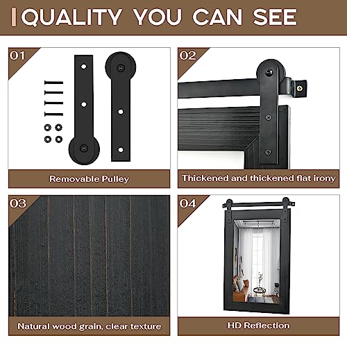 Image of COGOOD Bathroom Mirrors for Over Sink - 42 inch x 29 inch Farmhouse Barn Door Mirror for Living Room, Entryway, Bedroom, Vanity Wall Decor Black