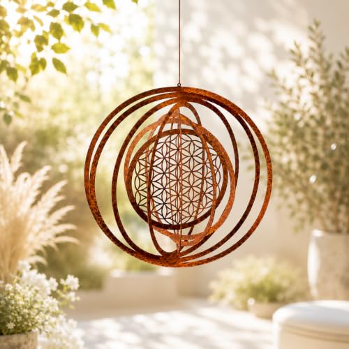 Edelrost Windspiel Blume des Lebens