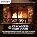 Sunjoy Outdoor Fireplace, Heavy Duty Patio Wood Burning Fireplace with Steel Chimney, Mesh Spark Screen Doors, Removable Grate and Fire Poker, Black