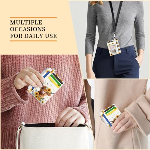 Image of Hancynir Highland Cow Credit Card Holder Small Wallet Women, Cute Slim RFID | Sunflower Zipper Keychain Wallet, Thin Travel Coin Pocket, PU Leather, Minimalist Card Case, 6 Card Slots, Ladies Women Gifts