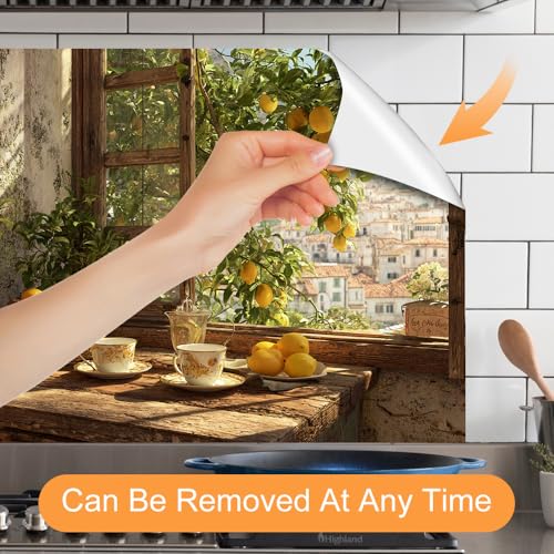 Image of Lemon Tree Village Window Backsplash Peel and Stick, 35.4x23.6 in