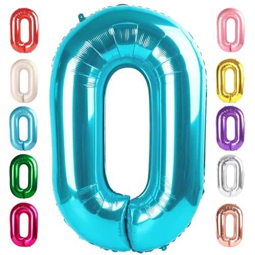 Image of Number 0 Balloon Birthday Decorations, 40In Light Blue Balloons for Party | Eye-catching Appearance, Perfect Decorative Centerpieces, Convenient Self-sealing Structure, Widely for Various Occasions