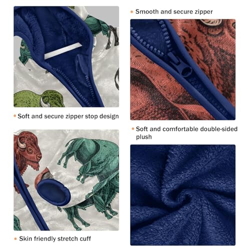 Colorful Bison Pattern Toddler Fleece Jacket Girl Boys Hooded Fleece Jacket Coat Warm Outwear Zip-up 3-10T3