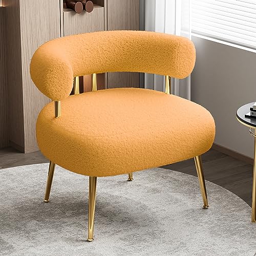 SEYNAR Mid Century Sherpa Boucle Accent Chair, Round Upholstered Barrel Arm Chair for Small Spaces, Fluffy Side Corner Sofa Chair for Living Room, Bedroom, Vanity, Office, Reading Nook(Yellow)