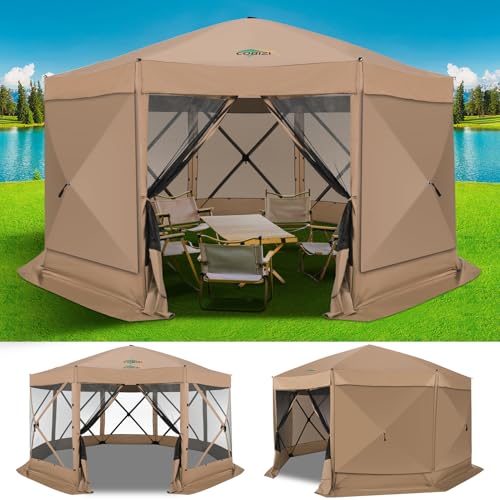 Image of COBIZI 15x15 FT Pop Up Gazebo - Canopy Tent, Large Gazebos On Clearance with Sidewalls, Screened in Gazebo,carpas para Patio,Portable Screen Tents for 12-15 Persons Outdoor Camping, Backyard, Khaki
