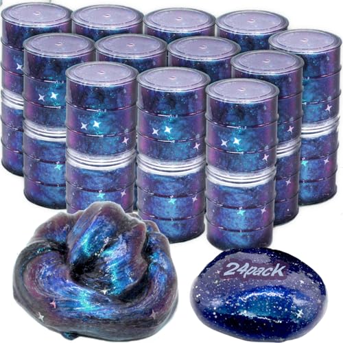 24 Pack Galaxy Star Slime,Party Favor for Kids Girls & Boys,Non Sticky, Stress & Anxiety Relief, Wet, Super Soft Sludge Toy,Creative Toy for Kids and Adults, Easter Egg Filling Stuffers
