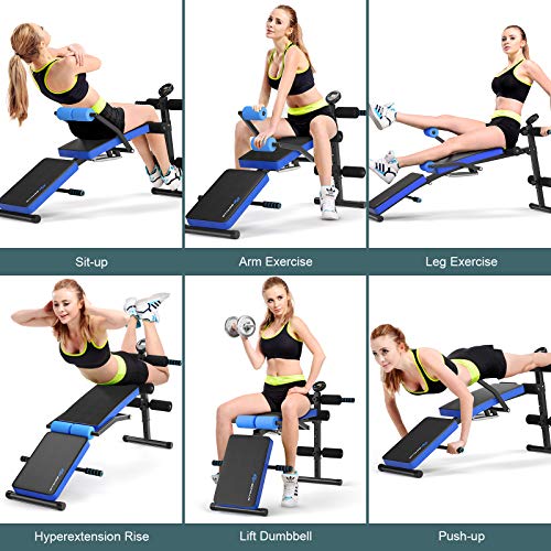 Goplus Adjustable Sit Up Bench, Foldable Utility Weight Bench w/LCD Monitor Flat/Incline/Decline Exercise Multi-Purpose Bench for Home, Gym and Office (Blue)