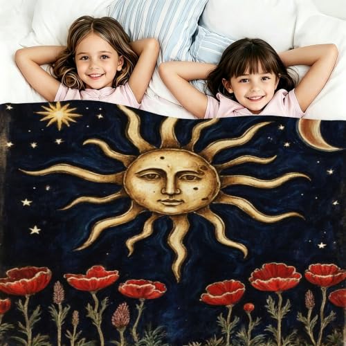 Couverture polaire soleil fleurs lune décorative de qualité - 5