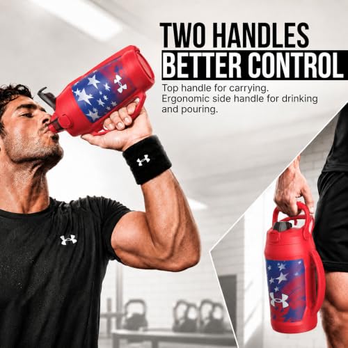 Image of Under Armour Insulated Water Bottle with Handle & Fence Hook, Half Gallon Sports Water Jug, Leak-Resistant & BPA-Free for Baseball, Football & Gym - Red Americana, 64oz