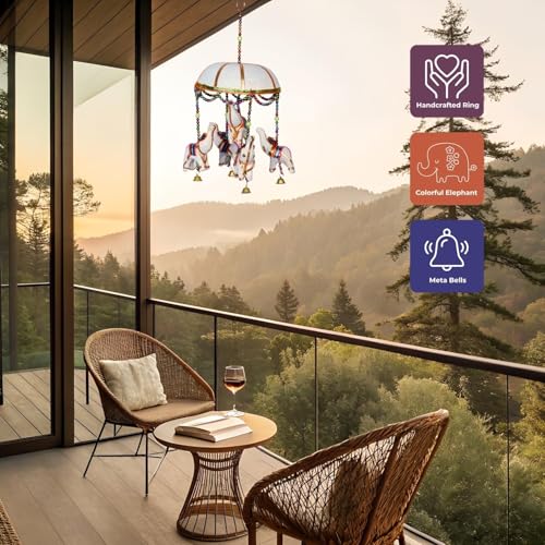 Image of Rajasthani Multicolor Elephants Jhoomer with Bell - Decorative Wind Chimes for Door & Wall Hanging, Ideal Home Decor & Gift Showpiece (White)