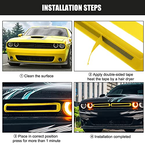 Image of X AUTOHAUX Front Grill Mesh Grille Inserts Trim for Dodge Challenger 2015-2022 Exterior Grill Decoration Inserts Guards Sticker Accessories Yellow