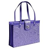 Fashion Embossed Paisley Flower File Organizer Tote with Classy Purple Faux Leather