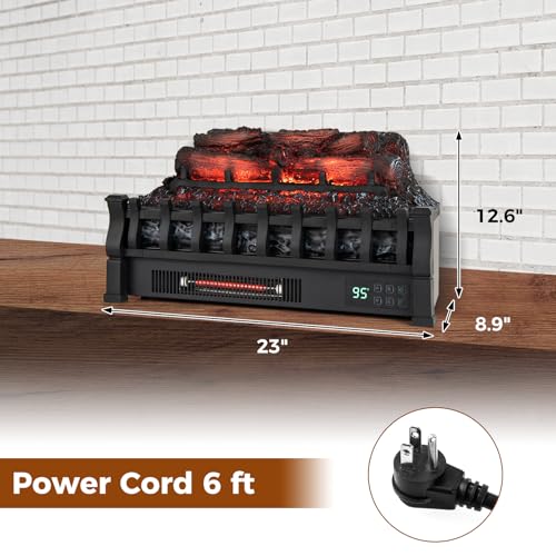 Image of Tangkula 23 Inch Infrared Quartz Electric Fireplace Pinewood Log Heater, Fireplace Insert with Remote Control, Adjustable 3D Flame Colors & Brightness, 8H Timer, Overheat Protection 1500W
