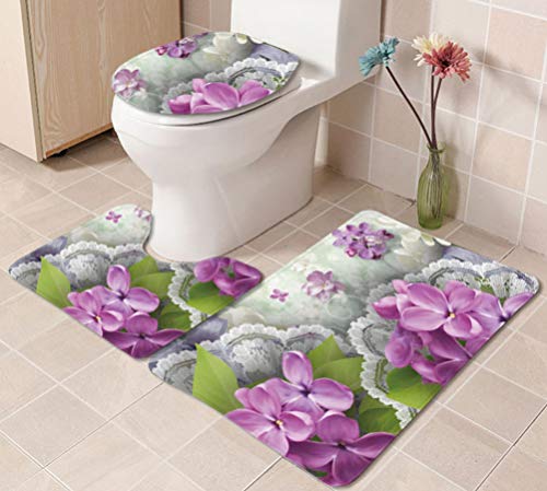 JZZCIDGa Badematte 3-Teilige Sets Blumenmuster Toilettendeckelbezug Weiche Dusche Badteppiche Konturmatte Dusche Toilette Badteppiche Teppich